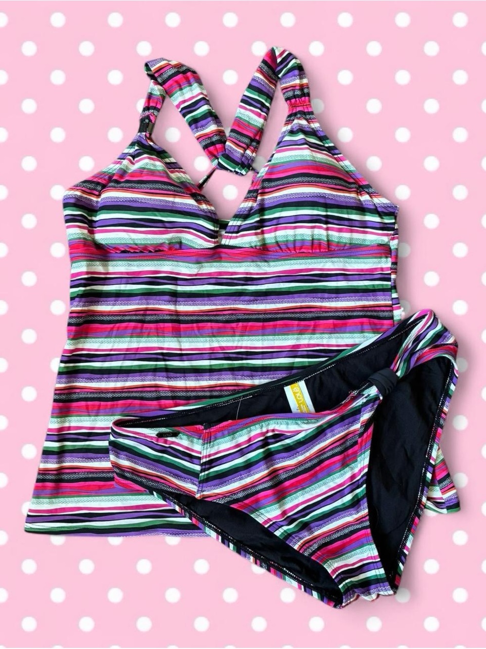 Lole Women’s Purple and Pink Striped Tankini Set